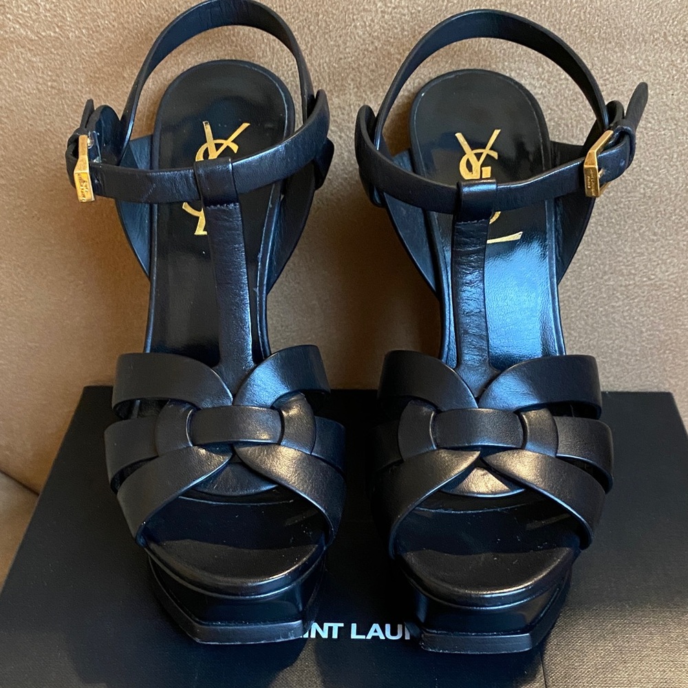 Saint Laurent Black Tribute Leather Sandals
